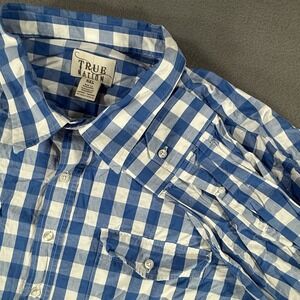 TRUE NATION Men's 5XL Blue White Gingham Plaid Long Sleeve Button Down Shirt